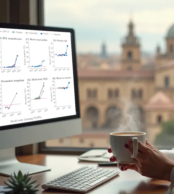 Gráficos comparando un modelo extenso de lenguaje con un lenguaje humano